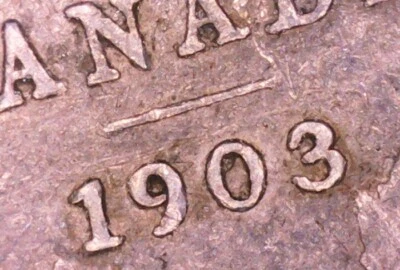 1903 H Canada 10-Cent, poss. Dbl/DieChip Mint Mark Error; Old Coin Foreign Money - Image 1 of 4