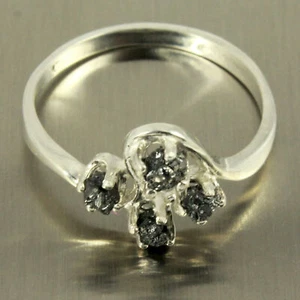 1.89 ct Black Uncut Diamond Ring Black raw Rough Diamond Ring 925 Silver Ring - Foto 1 di 4