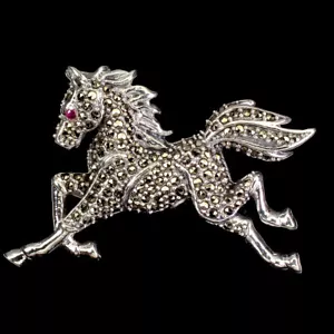 Broche Redondo De Rubí Y Marcasita De Plata 925 De Verano Joyería Hores - Imagen 1 de 9