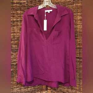 NWT Anthropologie Lavender Brown 100% Silk Button Up Blouse Womens Small Purple - Picture 1 of 9