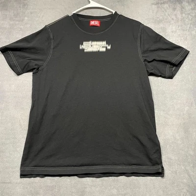 Мужская футболка Diesel с черным надписью из хлопка с разрезом сбоку подол уличная одежда - Изображение 1 из 4