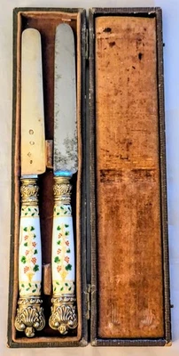 Paire de Couteaux de Voyage En Argent Massif et Vermeil Poinçon Vieillard  - Photo 1/4