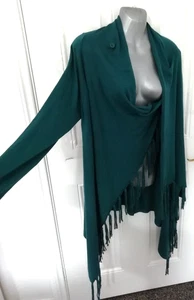 Cárdigan Casamia Talla M Top Largo Lagenlook Verde azulado Flecos Botón Cierre Envoltura - Imagen 1 de 10