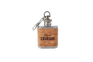 Mini Cork Hip Flask Keyring "Liquid Courage" Father’s Day Gift Keepsake - Picture 1 of 2