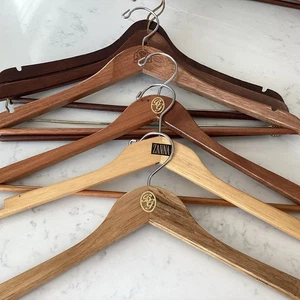 Lot of 7 Branded Vintage Wooden Hangers Suits Coat Pants Shirts Bergdorf Wood - Picture 1 of 6