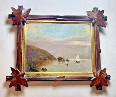 Antique 19th c. American Hudson River School Oil Painting Original Walnut Frame - Image 1 of 4