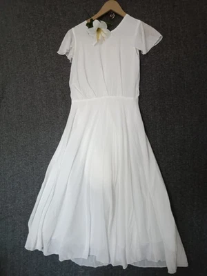 Vestido midi plisado con cuello redondo blanco para mujer IBtom Castle talla 12 a 14 años Foto 1 de 4