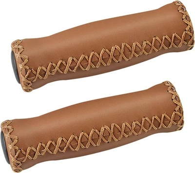 Bike Handlebar Grips, Vinyl Leather Grips, Hand-Stitched for Beach Cruiser Bike, - Image 1 of 4