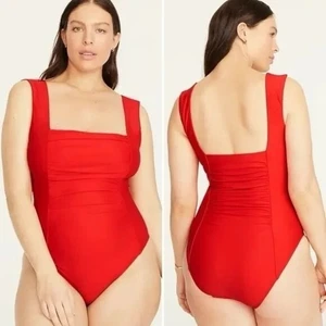 J. Traje de baño de una pieza de cuello cuadrado acanalado Crew en cerise brillante talla 14 nuevo con etiquetas - Imagen 1 de 6