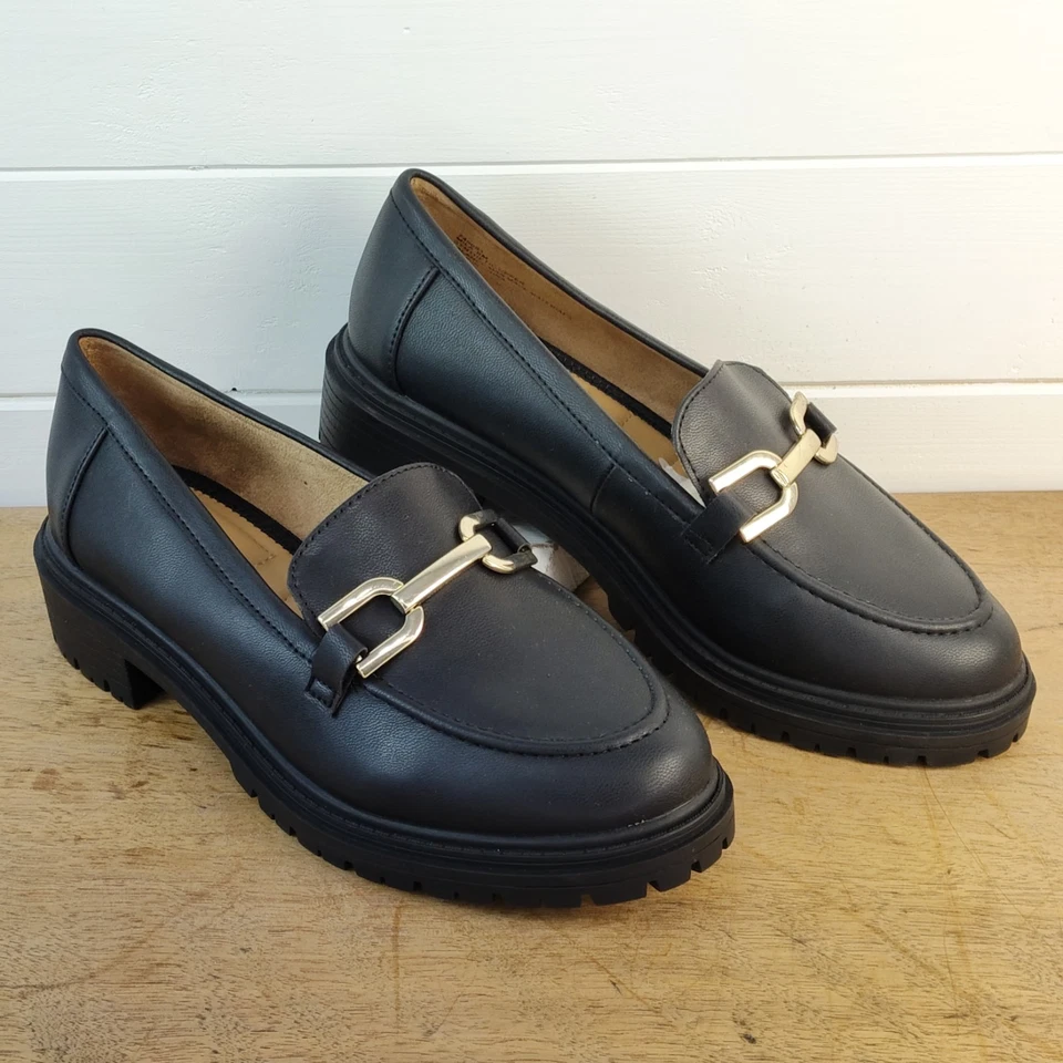 Mocasines Rachel Zoe Mila 8 suela negra cadena dorada detalle de broca de caballo grueso elegante Foto 1 de 4