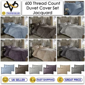 Luxury Jacquard Duvet Cover Set 600TC Floral CottonRich Bedding With Pillowcases - Picture 1 of 7