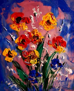 SUPPORT CANADA HERE! Ölgemälde BLUMEN abstrakt SIGNIERT Original auf Leinwand - Bild 1 von 2
