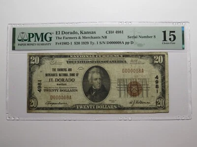 $20 1929 El Dorado Kansas KS National Currency Bank Note Bill Ch. #4981 F15 PMG - Image 1 of 4