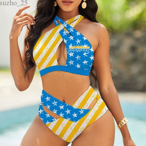 Los Angeles Chargers Women's Sexy Bikini High Waist Swimsuit Beach Swimwear 2PCS Cover
