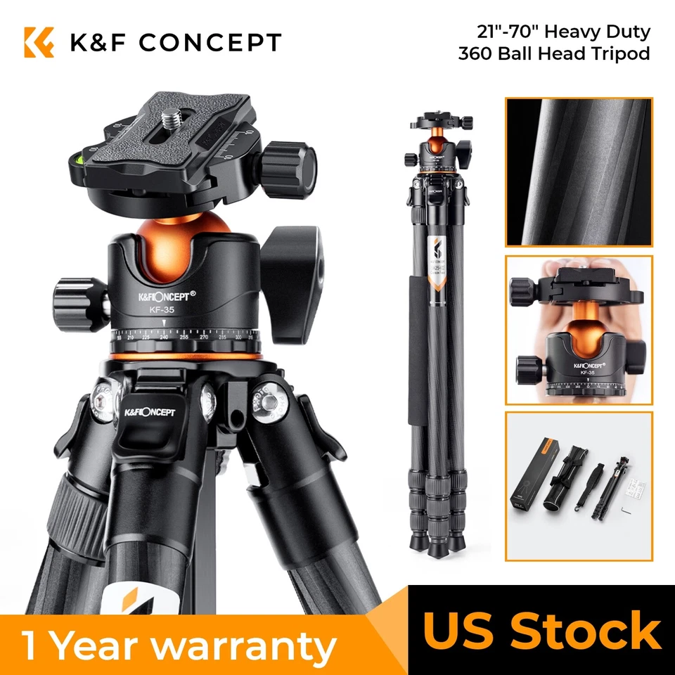 K&F Concept 70in Travel Tripod 33lbs Load For Dslr Cameras w/ Twist Lock&Monopod - Image 1 of 4