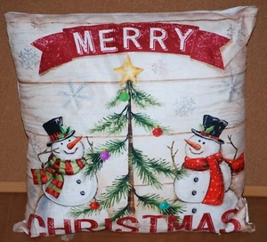 Merry Christmas Snowmen LED 16" Lighted Pillow - Picture 1 of 7