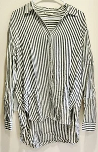 Jane & Delancey Damen Top Medium Button High Low Langarm Streifen Weiß Schwarz - Bild 1 von 7