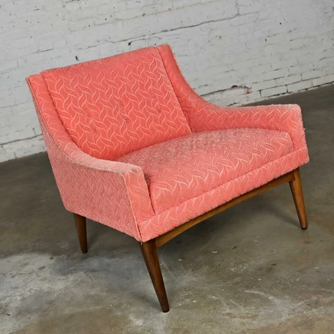 Vintage Mid Century Modern Coral Frieze Upholstered Modified Slipper Chair Cover
