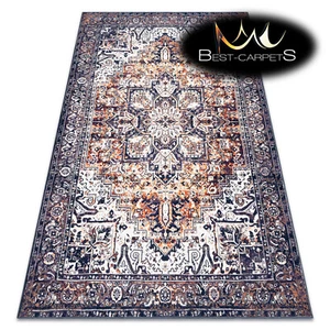 Modern amazing printed RUG ANTIKA ornament frame navy orange washable practical - Picture 1 of 12