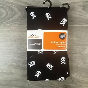 Medias Celebra Damas Halloween Negro Calavera Huesos S/M Brilla - Imagen 1 de 7