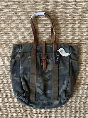 Polo Ralph Lauren Leather-Trim Camo Canvas Tote $295 OS NWT - Image 1 of 4