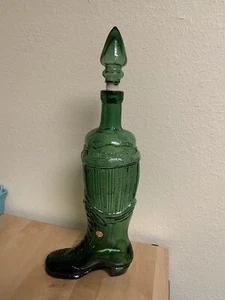 Vintage Boot and Stocking Bottle Decanter Glass with Stopper Green Italy - Picture 1 of 6