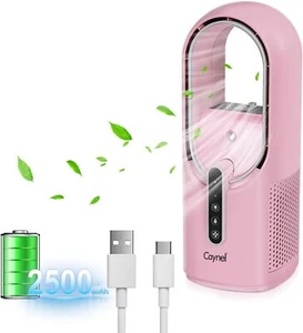 11.8 Inch Portable Bladeless Desktop Personal Fan w/ 7 Colors Ambient Light Pink - Picture 1 of 8