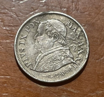 VATICAN CITY  1868 - PIUS IX - 10 SOLDI SILVER - Image 1 of 2