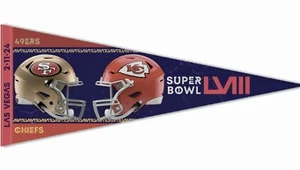SAN FRANCISCO 49ERS KANSAS CITY CHIEFS DUELING SUPER BOWL LVIII PENNANT 12"X30" - Picture 1 of 1