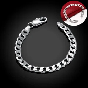 Chunky Fashion Curb Chain Costume Mens Silver Bracelet Silver Jewelry - Picture 1 of 9