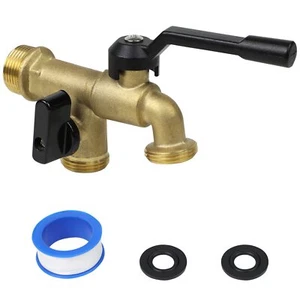 Outdoor Double Taps Water Faucet Wall Mounted Garden Two 3/4 Inch Brass Ball Val - Picture 1 of 7