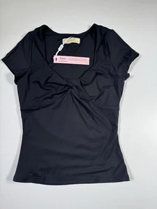 Qinsen Womens Sexy Twist Front V Neck T Shirts Double Lined Slim Fit Sz S - Picture 1 of 9