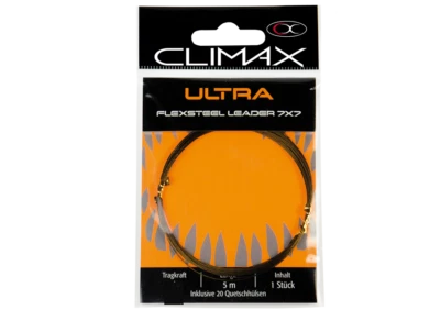 Climax Ultra Flexsteel 7x7 Vorfachmaterial 49fädig 5m Stahlvorfach + Klemmhülsen
