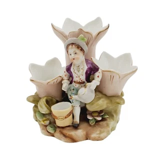 Andrea Sadek Porcelain Figurine Young Boy Flower Petal Candle Holder Vase 5" VTG - Picture 1 of 8