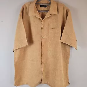 Mens Bugatchi Uomo Short Sleeve Linen Mustard Button Down Shirt 2X.E13 - Picture 1 of 11