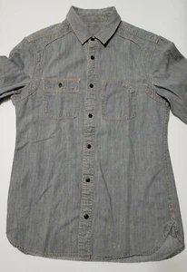 AllSaints Men Small Gray Lakewood Lightweight Denim Shirt Contrasting Stitching - Picture 1 of 12