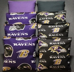 Cornhole Bean Bags made w BALTIMORE RAVENS fabric All Weather Plastic WATERPROOF - Picture 1 of 1