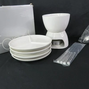 Crate an Barrel Fondue Set with Plates Forks Tea Lights in Original Box NEW Smal - Picture 1 of 11