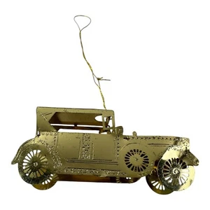Vintage Gold Tone Thin Metal Antique Car 2" Christmas Ornament ROLLS ROYCE? RARE - Picture 1 of 18