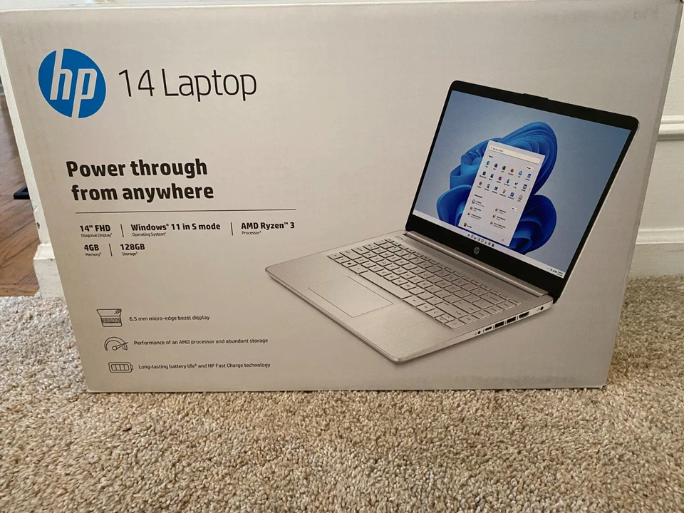 HP 14-fq0110wm 14" (AMD Ryzen 3 3250U, 4GB RAM, 128GB SSD) Notebook  - Image 1 of 1