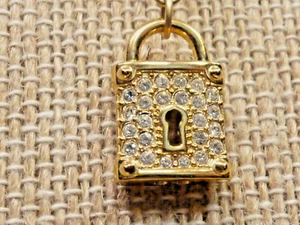 (B4) Swarovski Golden Lock Charm w/ Lobster Catch for easy use - Picture 1 of 5