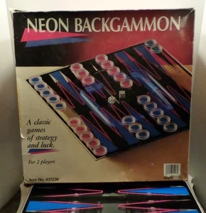RARE Vintage Neon Backgammon Game In Original Box Pink & Blue 2 Players - Picture 1 of 4