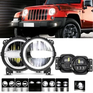 9''inch LED Headlight Bulb+4"Inch Fog Light for Jeep Wrangler JL 2018 2019-2022 - Imagen 1 de 12