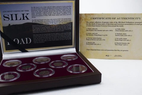 Ancient Bronze Coins of the Silk Road: 8 Coin Boxed Collection. COA Included Cover