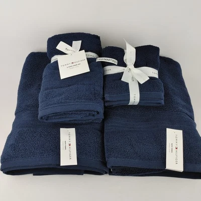 Tommy Hilfiger 2 toallas de baño y 2 toallas de mano y 4 paños de lavado azul Foto 1 de 4