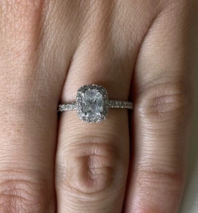 1.50 ct F/SI1 Cushion Cut Diamond Halo Engagement Ring 14K White Gold - Picture 1 of 3