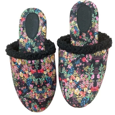 Zapatillas Johnny Was Jacquard Sherpa Forradas Mula Negras Florales Talla 6 Foto 1 de 4