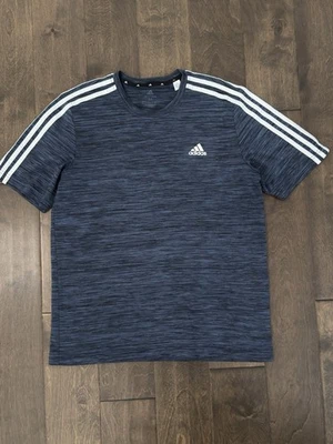 Adidas Aeroready Primegreen 3 Striped Mens Short Sleeve Tee Heather Blue size M - Image 1 of 4