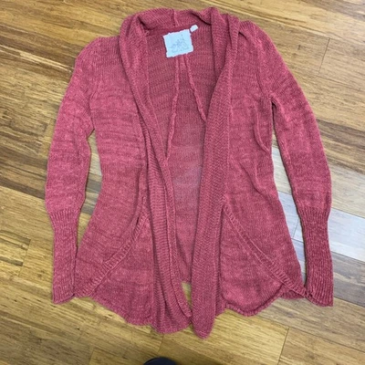 Cárdigan Angel of the North para mujer XS rosa tejido abierto drapeado delantero lino suéter Foto 1 de 4
