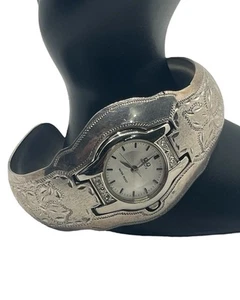 Tetos sterling silver wide cuff bracelet watch band vintage NOT working - Picture 1 of 15